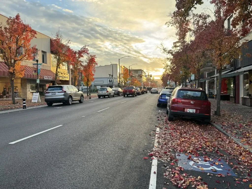 Downtown Medford street in autumn
