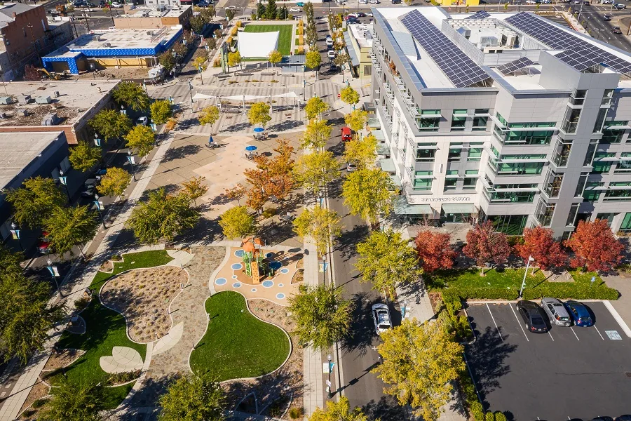 Commercial buildings with rooftop solar in downtown Medford